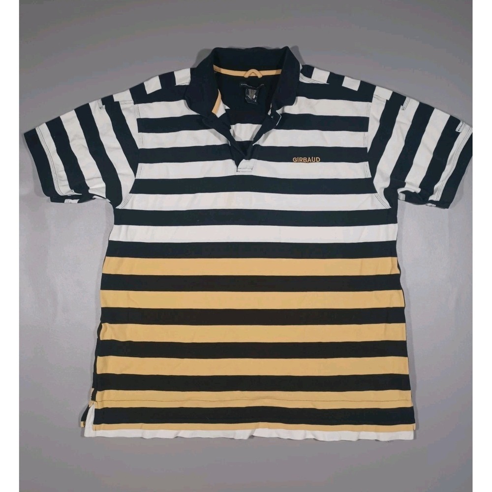 Marithe Francois Girbaud Shirt Mens 2XL Navy Yellow White Polo VTG Y2K